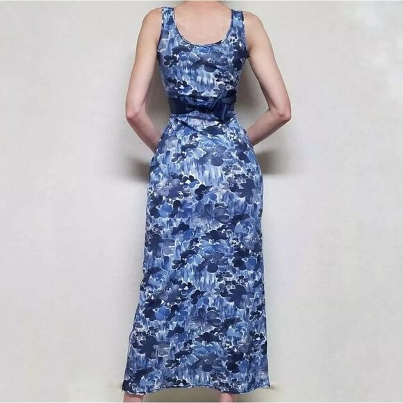 VINTAGE Twisted Paris Blue Floral Sash Maxi Dress - Picture 3 of 16